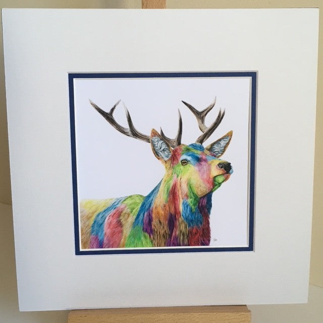 Colour Splash Glen - A brightly coloured Red Stag Giclee print