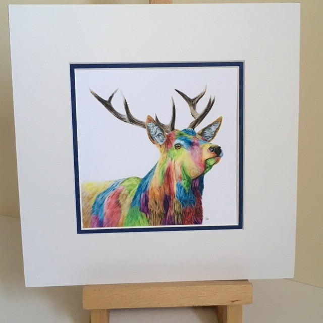 Colour Splash Glen - A brightly coloured Red Stag Giclee print