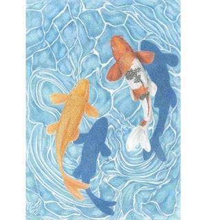 Ripples, koi swimming in azure waters, a Giclee print.